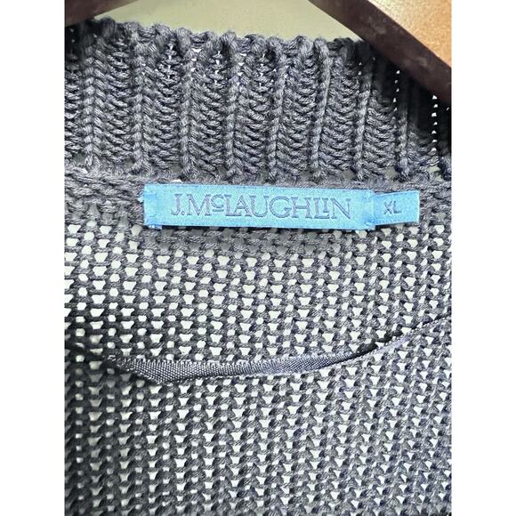 J. McLaughlin Cotton Linen Sweater Cardigan XL Comfort Quiet Luxury Navy Preppy - Picture 9 of 13
